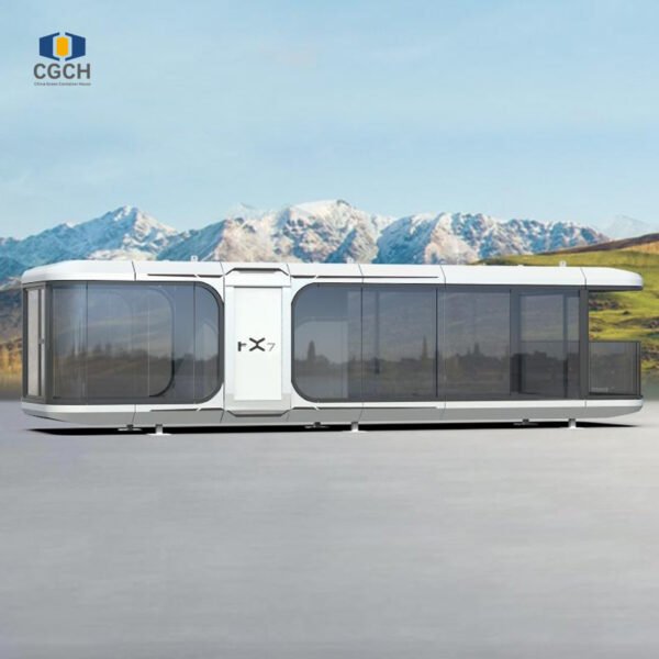 02 All-aluminum intelligent space capsule house, featuring panoramic views, extreme temperature adaptability, and modular quick assembly.